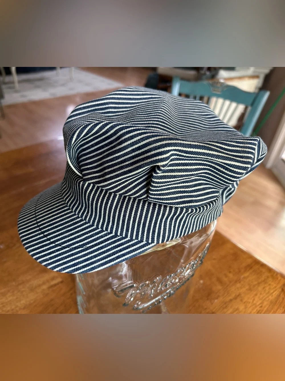 Classic Blue-and-White Hickory Stripe Railroad Engineer Conductor Cap Hat Kids